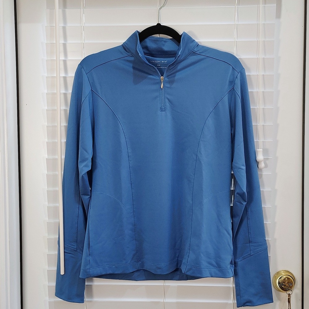 Maggie Lane Pullover Women M Blue 1/4 Zip Mock Neck Activewear Pockets Gorpcore